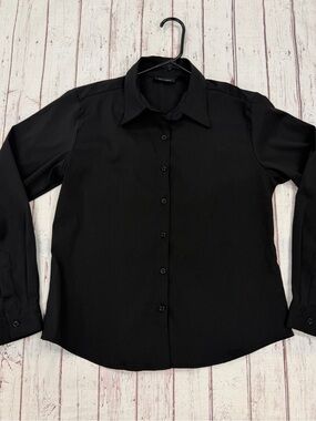 Women black Stretch button down Long Sleeve Dress Business wear Minimalist Large